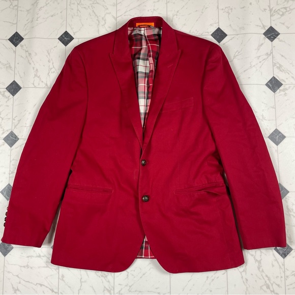 Tallia Sports Coat Blazer Red Men Size 40R Cotton Lined Plaid